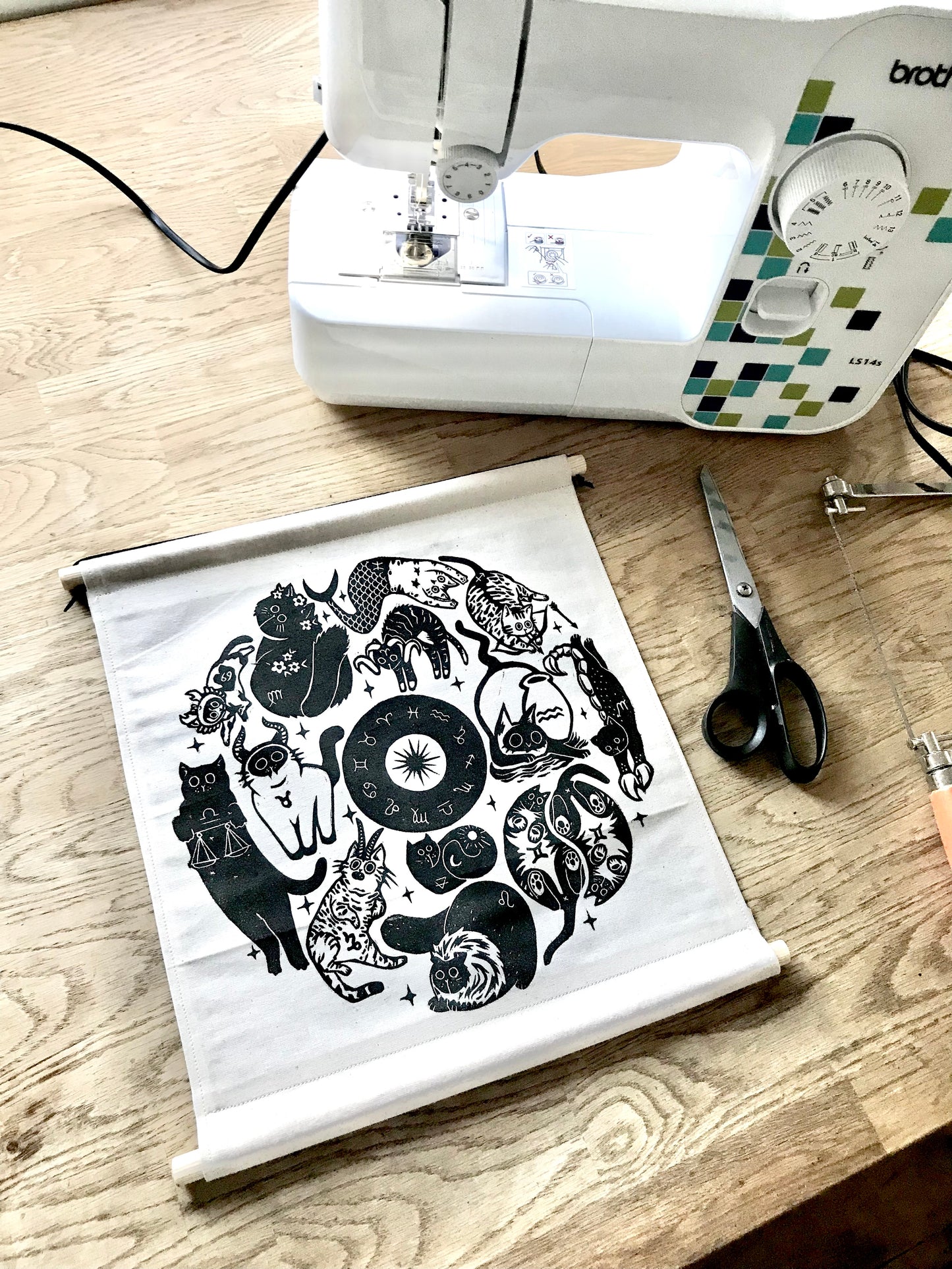 ZODIAC-INSPIRED FELINE ART - HANDCRAFTED FABRIC WALL HANGING