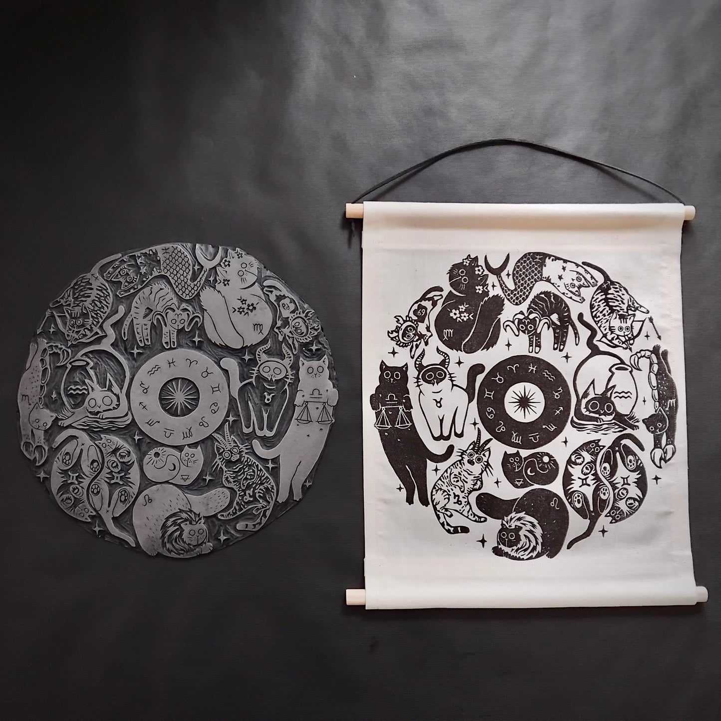 ZODIAC-INSPIRED FELINE ART - HANDCRAFTED FABRIC WALL HANGING