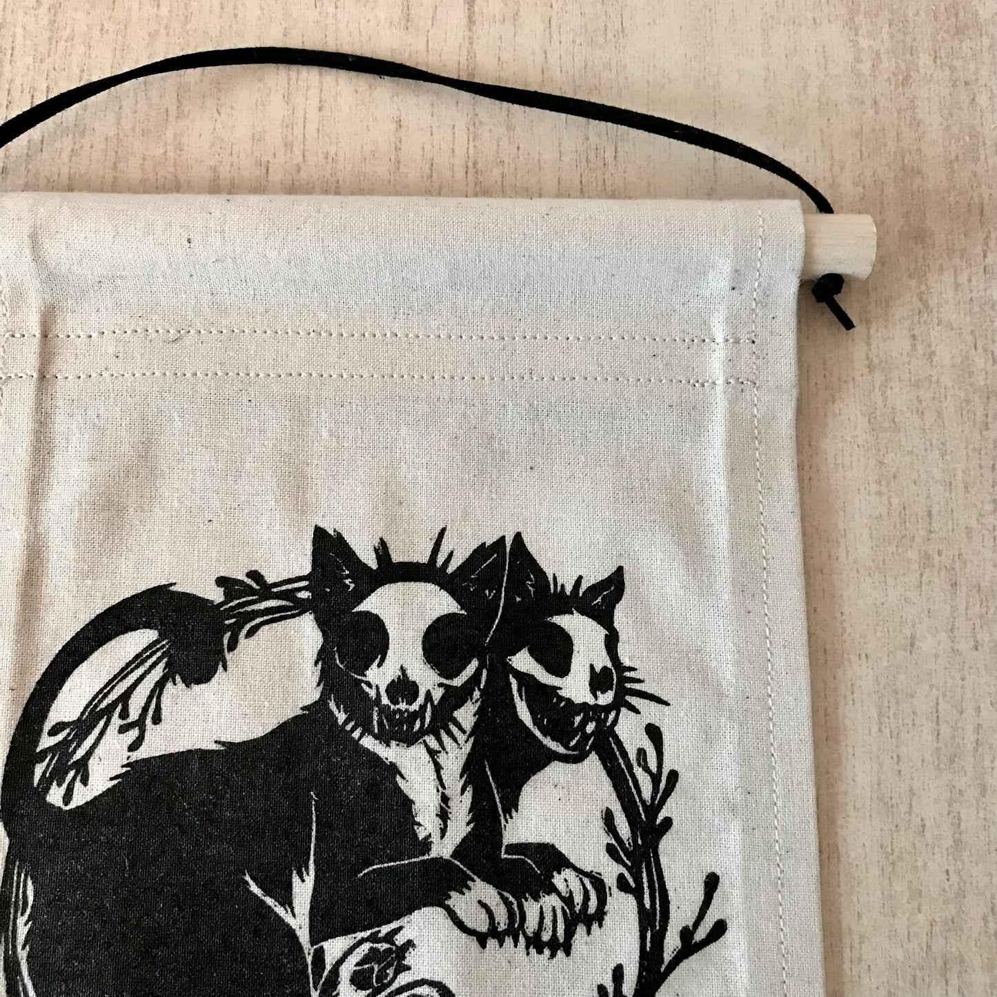 Fabric Wall Hanging Banner - Two-Headed Skull Cats