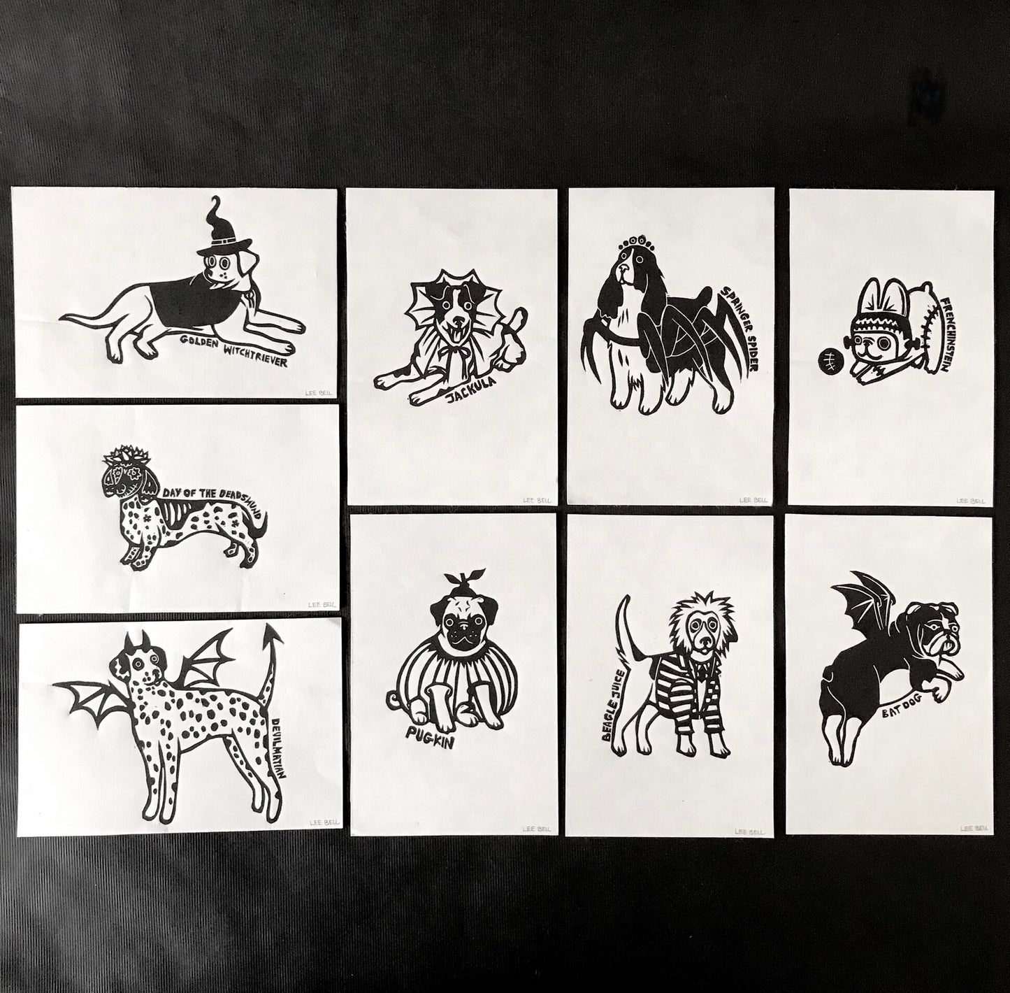 Original Handprinted ‘Doggy Dress Up’ Lino Prints