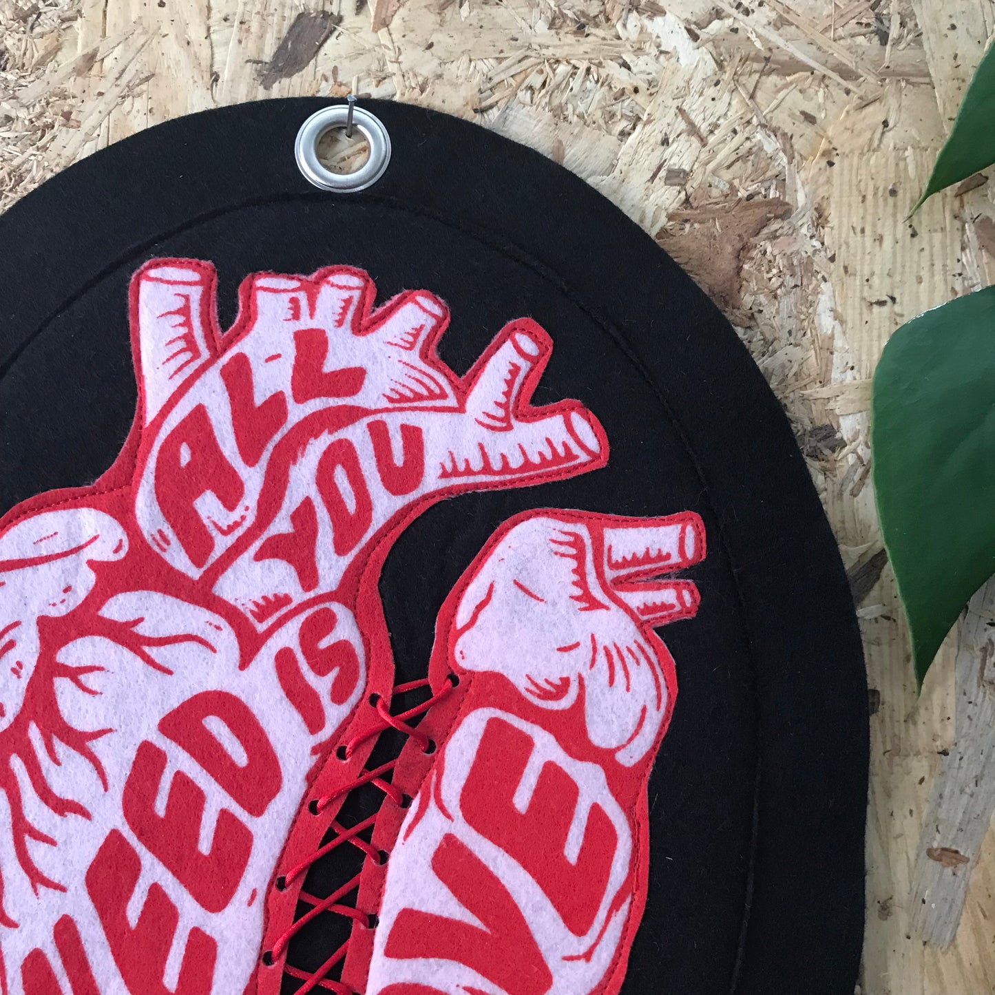 Anatomical Heart Felt Wall Hanging | “All You Need Is Love” Textile Art | Handmade Alternative Gothic Decor | Embroidered Felt Art
