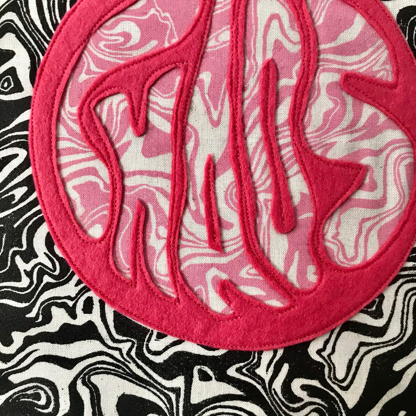 Chaos Felt Banner | Hand Printed Lino Print Wall Hanging | Embroidered Textile Art | Alternative Home Decor | Handmade