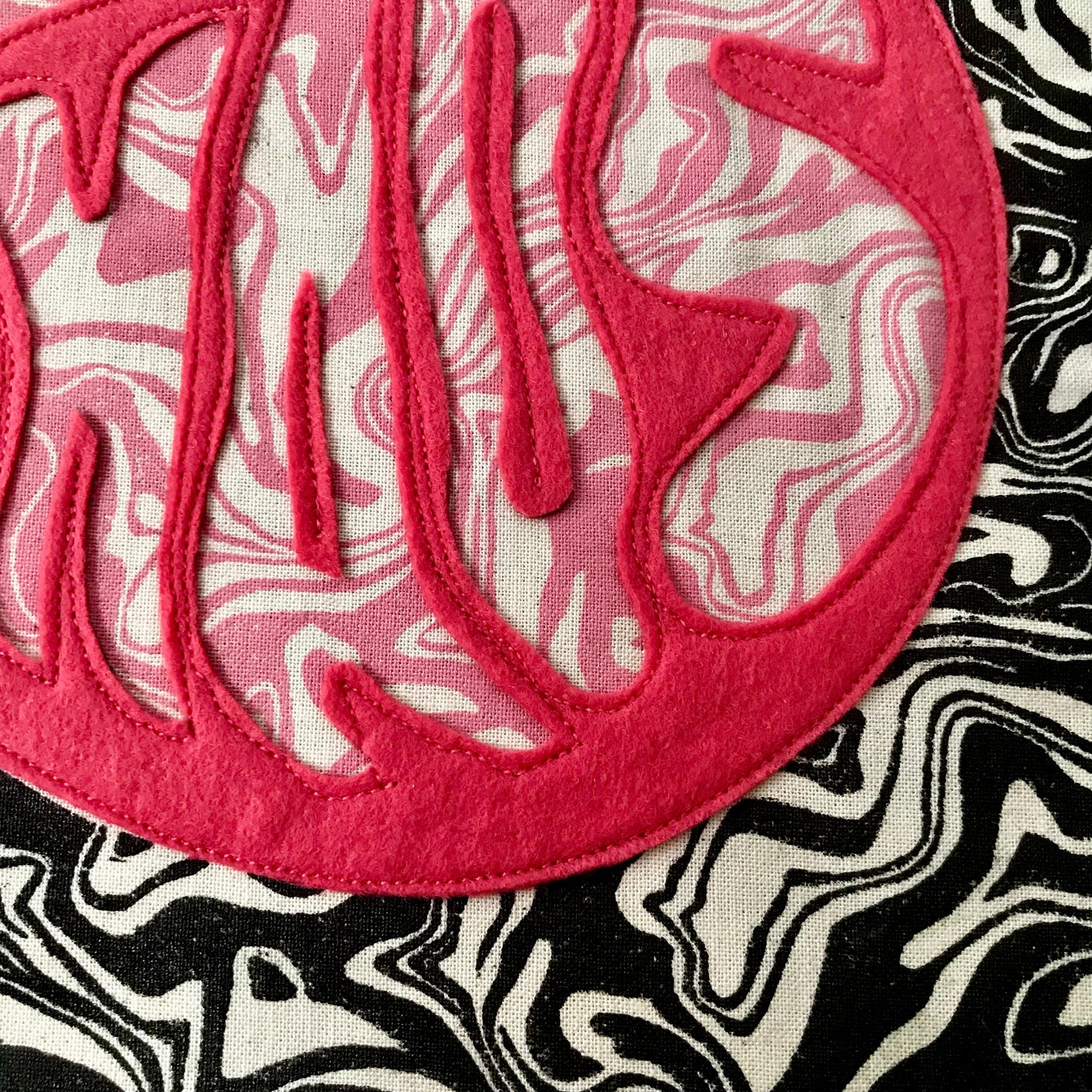 Chaos Felt Banner | Hand Printed Lino Print Wall Hanging | Embroidered Textile Art | Alternative Home Decor | Handmade