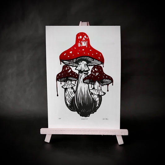 Original Handprinted ‘Shrooms’ Lino Print