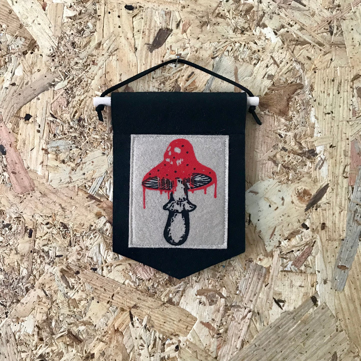 Mini Felt Wall Hanging | Screen Printed Textile Banner | Gothic Nature Decor | Frog, Mushroom & Moth Wall Art | Handmade UK