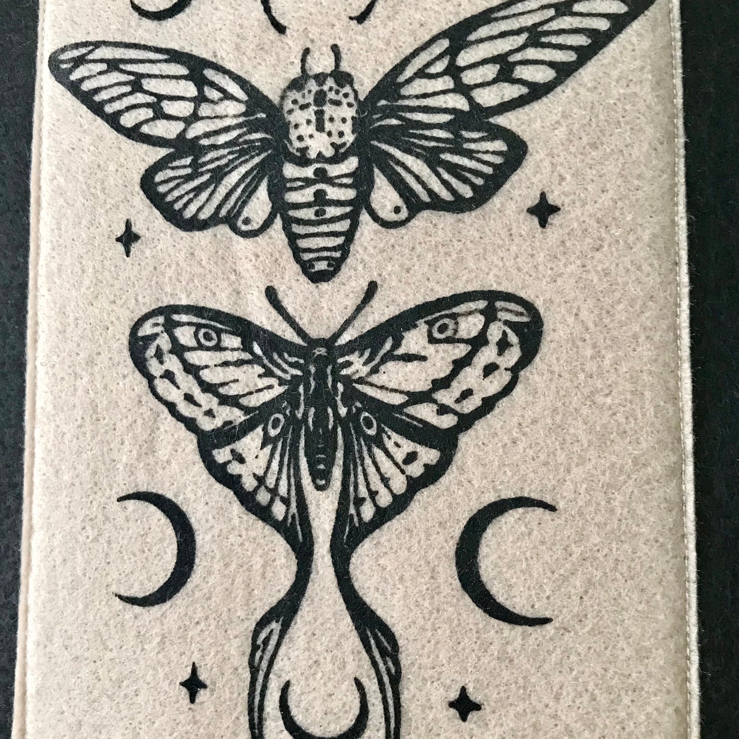 Screen Printed Felt Wall Hanging | Winged Creatures Textile Art | Gothic Insect Decor | Nature Inspired Wall Banner | 18 x 30cm