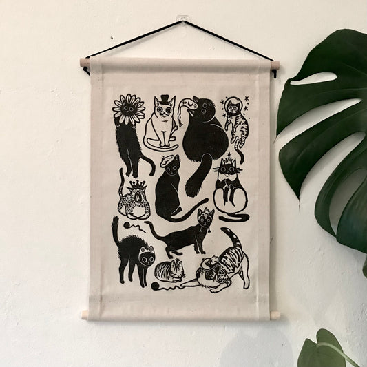 Fabric Wall Hanging Banner - Cats In Hats